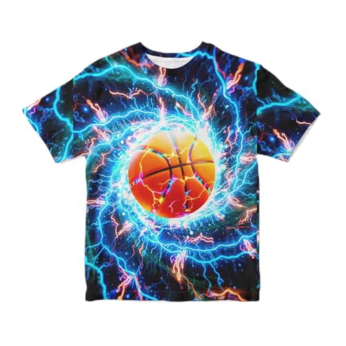 Boys Basketball Shirt 3D Graphic Crewneck Short Sleeve Tee Kids Sports Shirts Tops T Shirt for Youth Boys Girls Large 14-16 Years