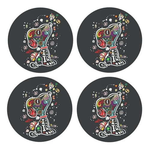 スヌーピー 【4枚セット】 コースター 茶托 丸型 滑り止め コルク 木製 耐熱 グラス タンブラー コップ おしゃれ プレゼント 自宅 飲食店 カフェ