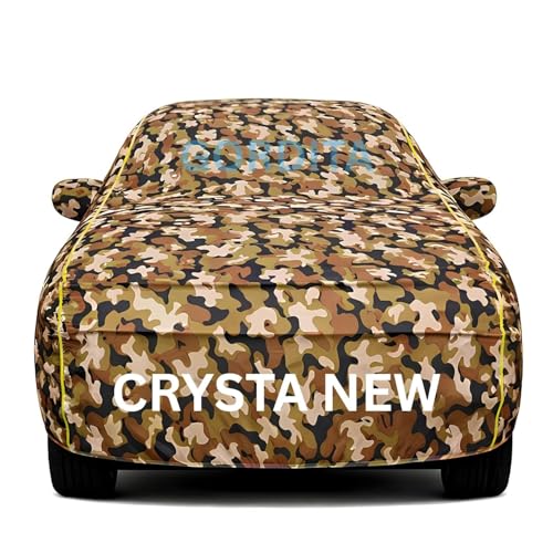 Image of Waterproof Car Body Cover for Innova Crysta New All Weather Protection Comes with Inner Cotton Lining & Triple Stitched with Mirror & Antenna Pocket Belt & Elastic Fit Army with Yellow Piping2