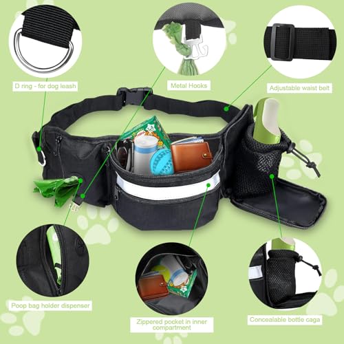 SupRovare Hunde Futterbeutel - Leckerlitasche für Hunde - Multifunktionaler Leckerlitasche mit Reflektor & Zusatzgurt - Ideal für Training und Outdoor - Schwarzer Bauchtasche für alle Hunderassen