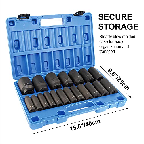 Goswift 19Pcs 1/2" Impact Socket Set, 6-Point Deep Socket, Cr-V Steel, 3/8 Inch - 1-1/2 Inch #TOP5