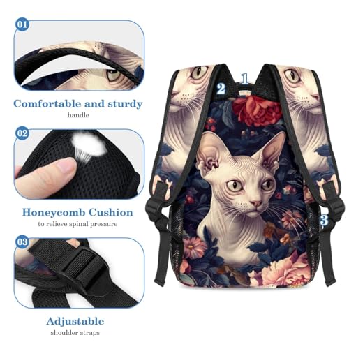 Ensemble sac à dos 2 pièces grande capacité avec motif chat et fleurs pour garçons et filles