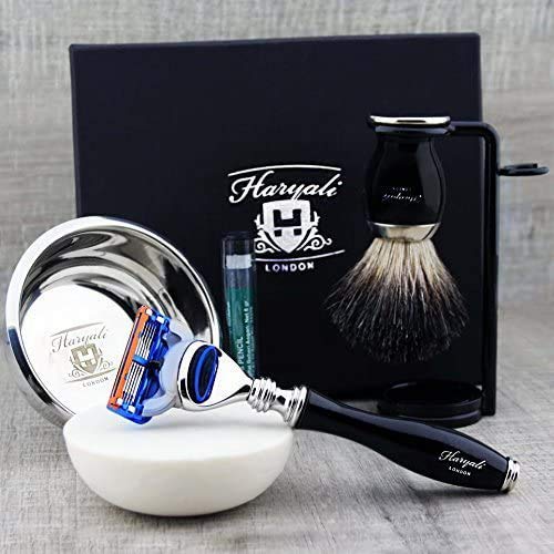 Set completo da 5 pezzi – Pennello per rasatura per peli di tetto, 5 bordi e supporto per rasatura, ciotola in acciaio inox e sapone di alta qualità, perfetto per l'uso quotidiano.