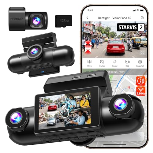 Image of REDTIGER VP40 4 Channel 360 View Dash Cam, Dual STARVIS 2 IMX675 Sensor (Front & Rear 2.5K), 1080P Side Lenses, 8-IR Night View, 5.8GHz WiFi, 4 Adjustable Lenses, Free 128GB Card, No Blind Spot