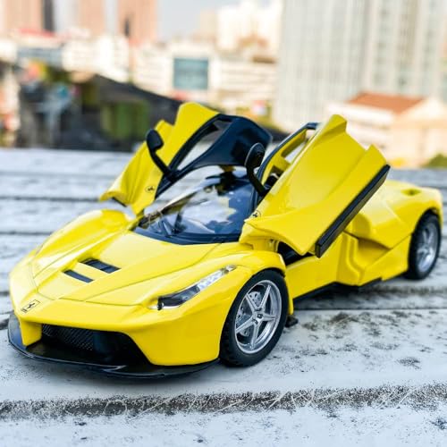 Image of 1:32 LaFerrari Toy Car, Metal Pull Back Diecast Model Car with Openable Doors, Sound & Light, Gifts for Kids (Yellow)