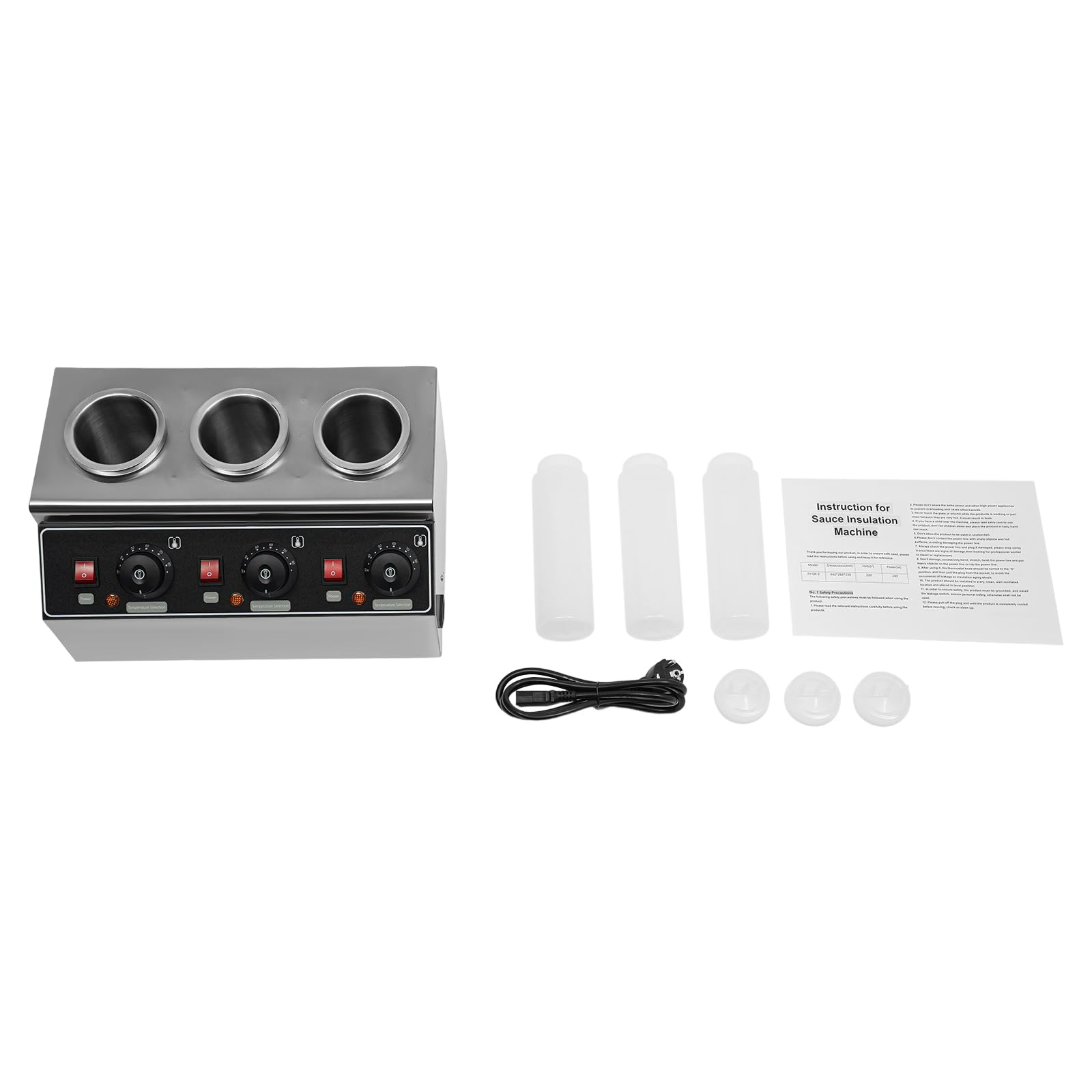 240w Chauffe-sauce électrique alimentaire 3 casseroles thermostat de sauce chaude humide en acier inoxydable 30℃ - 85℃ distributeur fonte fromage au chocolat machine conservation chaleur confiture