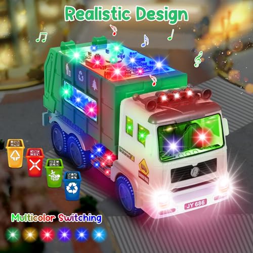 choopheme Garbage Truck Toys with Music 4D Led Light Automatic Bump Light up Toys Garbage Truck Engine Push Car Toy Vehicle Trash Truck for Toddler Kids Toy 3 4 5 Year Old Up Boy Girl Birthday Gift by choopheme - Image 5