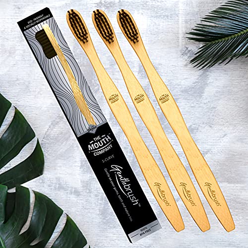 Image of Premium Organic Bamboo Toothbrush Gentlebrush | S-Curve (Medium Pressure) with Charcoal Activated Bristles | Pack of 3