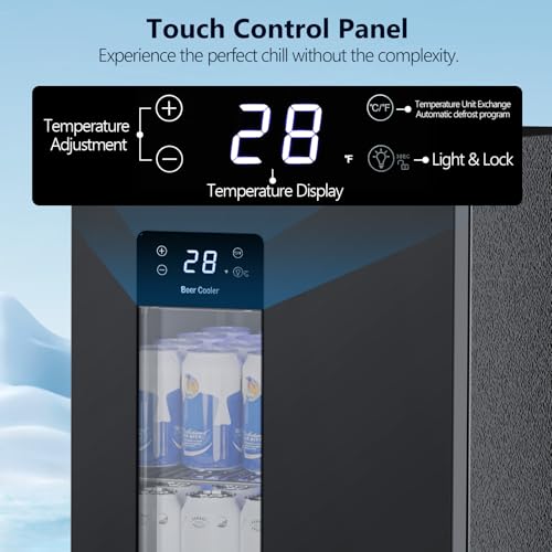 Image of COWSAR 3.2 Cu. Ft. Beverage Refrigerator, 130-Can Beer Cooler with Digital Temperature Control (20F-50F), Glass Door, Adjustable Shelves, LED Lighting, for Home, Office & Bar, Black