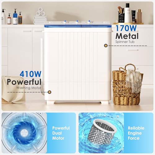 Image of INTERGREAT Portable Washing Machine, 28lbs Compact Twin Tub Washer (18lbs) and Dryer (10lbs) Combo with Timer Knobs, Mini Laundry Washer for Apartments, Dorm, RV, Camping, Blue