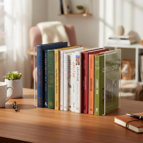 Image of oddpod Acrylic Clear Bookends for Office Decor /Book Shelf /Living Room /Home Decor 2101 - Transparent (2 Pcs)