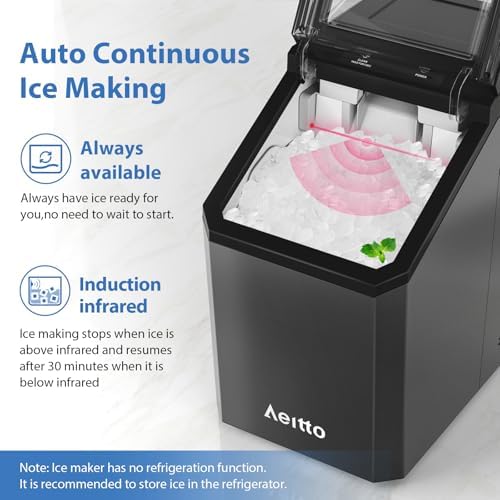 Aeitto Nugget Ice Maker Countertop, 55lbs/Day, Rapid Ice Release in 5 Mins, Large Capacity Chewable Ice Maker, Self-Cleaning with Stainless Steel Housing Ice Machine for Home Office and Party, Black - 3