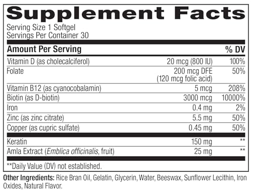 OLLY Ultra Strength Hair Softgels, Supports Hair Health, Biotin, Keratin, Vitamin D, B12, Hair Supplement, 30 Day Supply - 30 Count (Packaging May Vary) - Image 6