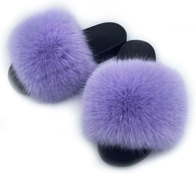 Women's Faux Fur Slides Slippers Fluffy Fuzzy Sandals Open Toe Furry Slide Flip Flop Indoor Outdoor - Image 2