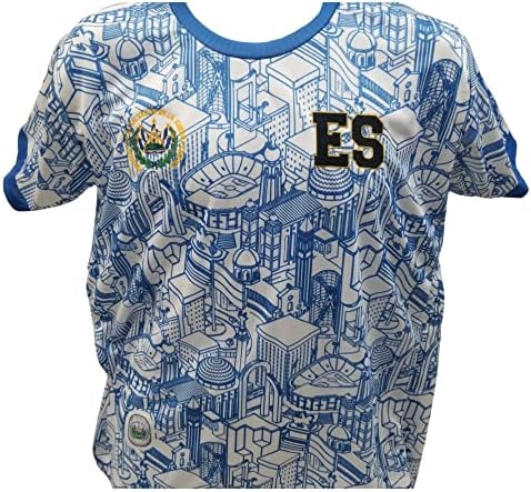 Camisa Seleccion de El Salvador, el País que te vío nacer, Diseño con graficos monumentos importantes de Tu Pais (Blanco Grafico, X-Large)
