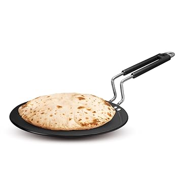 KENT Hard Anodised Roti Tawa 25 CM | Non Reactive, Non Toxic, & Non staining Food Grade Surface | 4.88 mm Thick Base for Uniform Heating | Cool Touch bakelite Handle | Induction Friendly | Black