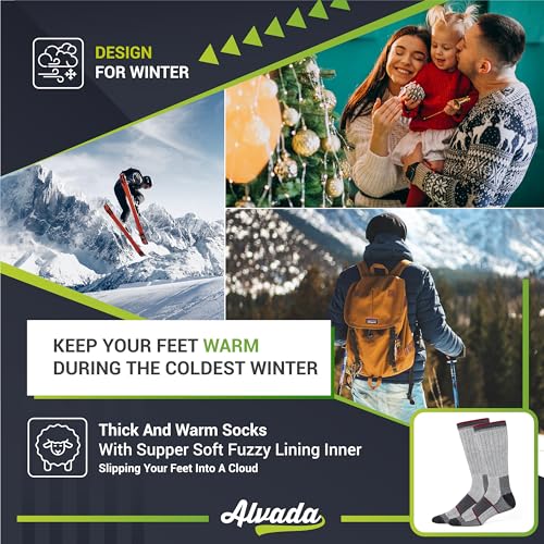 Image of Alvada Merino Wool Hiking Socks Thermal Warm Crew Winter Boot Sock For Men & Women 3 Pairs