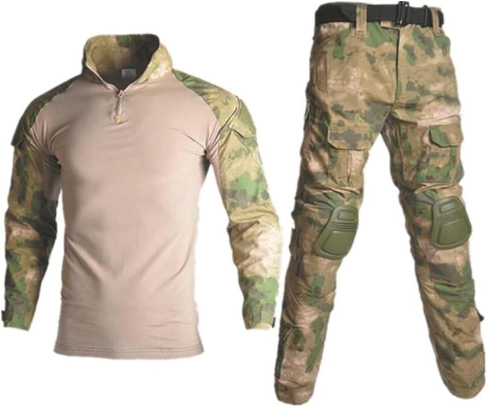 Men's Tactical Suits 1/4 Zip Long Sleeve Military Combat Shirt and Pants Set Fitting Army Uniforms with Knee Pads