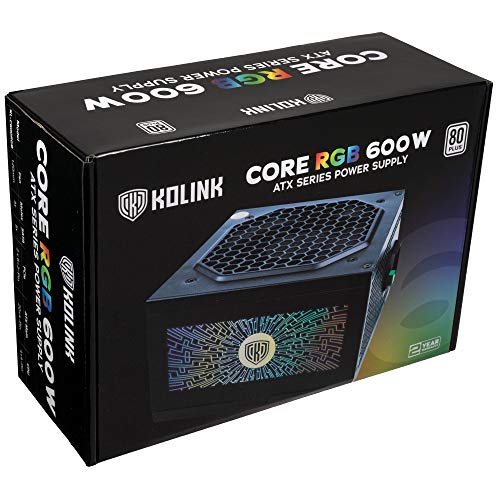 Kolink Core RGB 80 Plus PC, Power Zone 600 Watt, ATX RGB Power Supply, 600W PSU, 12cm Fan, Silent Power Supplies, Computer Power Supply Unit