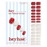 Heyhae Semi Cured Gel Nail Strips | No LED Lamp Needed | Winter, Red, Polka Dots | Easy Apply & Remove, Salon Quality | Includes 28 Strips, 1 Prep Pads, Nail File & Wooden stick - Hey, My Wrap Star