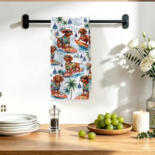 Image of Funny Dachshund Kitchen Towels 24x14 Inch, Summer Dachshund Gifts Reusable Dish Towels for Kitchen Bathroom Decor, Waffle Weave Absorbent Tea Towel, Weiner Dog Gifts for Women Mom Friend Girls