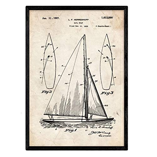 Poster Nacnic patent harp. Blad met oud ontwerp patent A3-formaat met zwarte achtergrond