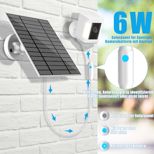 6W zonnepaneel compatibel met Ring Spotlight Cam Plus/Pro en Stick Up Cam-batterij, zonne-energielader voor Ring Cam met indicatielampje, 4 meter lange kabel IP66 zonnepaneel USB-C en DC3,5 mm-poorten - Afbeelding 4