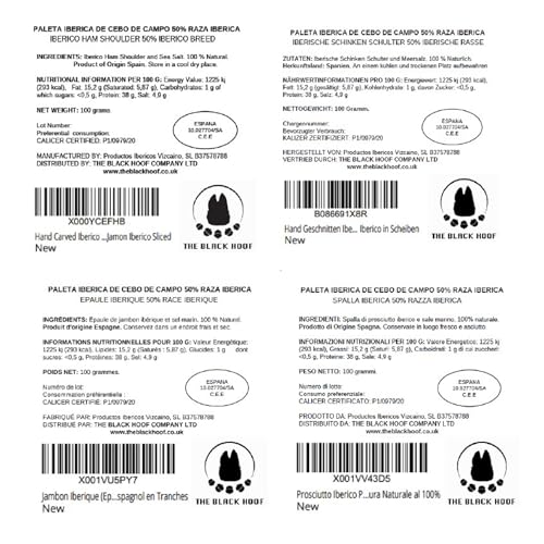 Hand Geschnitten Iberico Schinken in Scheiben (vorderschinken) +18 Monate gereift 100% natürlich - 100 Gramm Jamon Iberico PATA NEGRA frisch Geschnitten - Spanischer Schinken Jamon Iberico in Scheiben