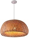 Hand-Woven Bamboo Pendant Light, Natural Rattan Hanging Lamp, Rustic Ceiling Fixture for Dining Room, Kitchen, Bedroom, Wicker Dome Chandelier, Eco-Friendly Home Decor