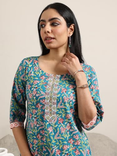 Image of Libas Printed Cotton Straight Kurta With Salwar and Dupatta | daily wear suit