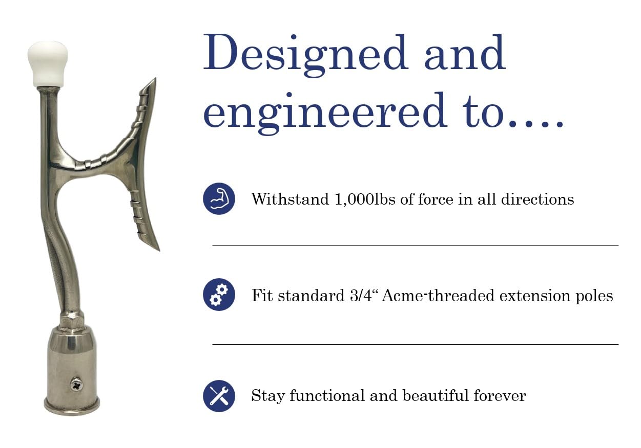 Avibo Marine-Grade Steel Hook for Extension Pole | Boat, Ship, and Open Ocean Marine-Grade Steel Hook | Grab Lines | Dock Boats | Extend Reach