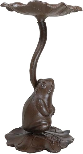 Miniatura 4 de Ebros Gift Hierro fundido de 18 pulgadas de alto, rústico, extravagante, para jardín, rana de sapo en lirio, alimentador de hojas de lirio de agua,