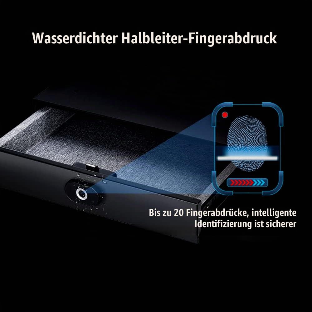 Biometrischer mit Fingerabdruck-Sensor, Touch-Display, Versteckte Schublade für Bargeld, Schmuck, Dokumente, Sicherheitsbox für Zuhause, Büro, Reisen