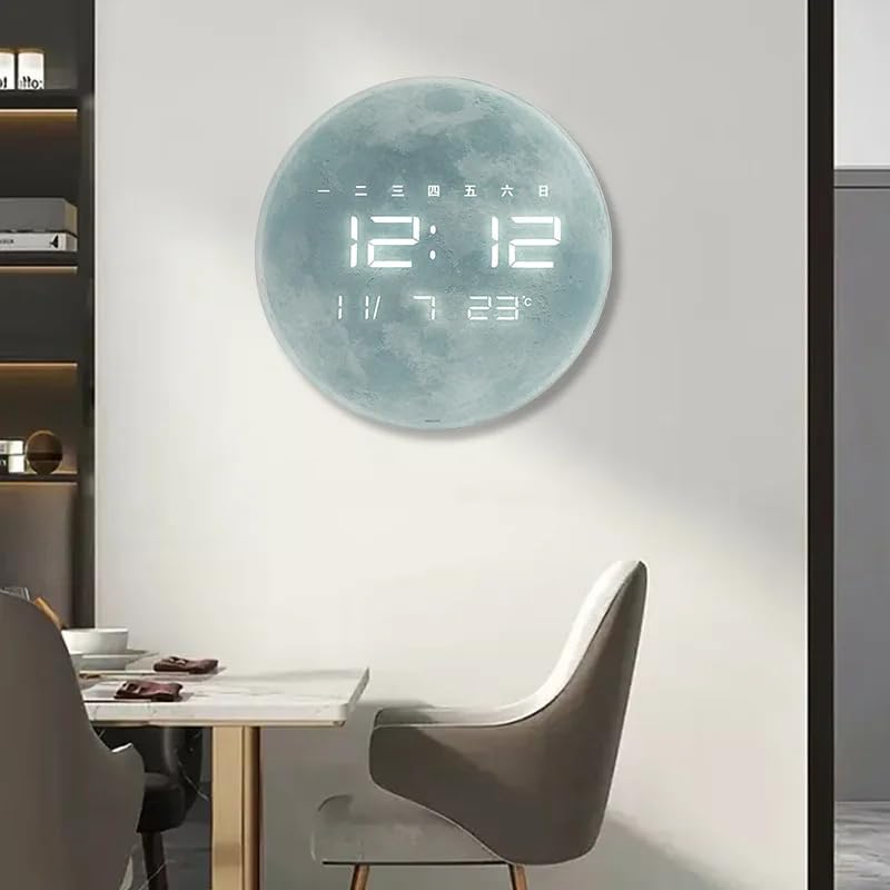 DD RETAILS Digital Wall Clock || Smart Silent LED Wall Clock || Large Display Modern Non Ticking Clock with Temperature & Time || Clocks for Living Room, Bedroom, Office, Kitchen Decor (Moon) 1