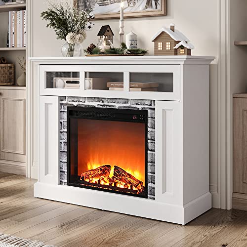 LINSY HOME Electric Fireplace Mantel, LED Faux Fireplace Heater with