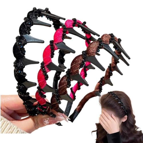 Serre-tête vintage en perles tressé avec dents, accessoire cheveux antidérapant tendance femme