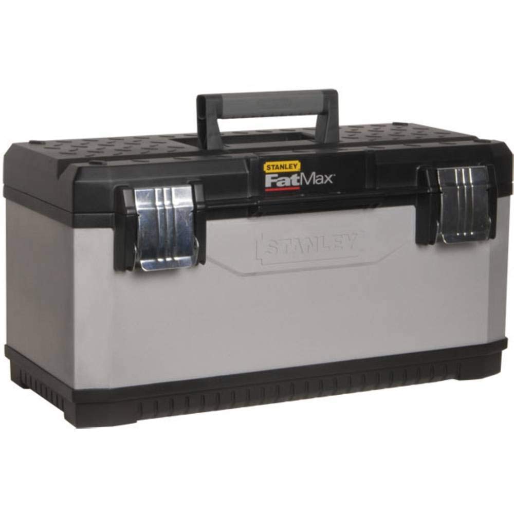 STANLEY FATMAX Caja de Herramientas Metálica 58,4cm, Clips Metálicos Anticorrosión, Asa Bimaterial, Estructura de Metal y Polipropileno, Almacenamiento Vertical, 1-95-616