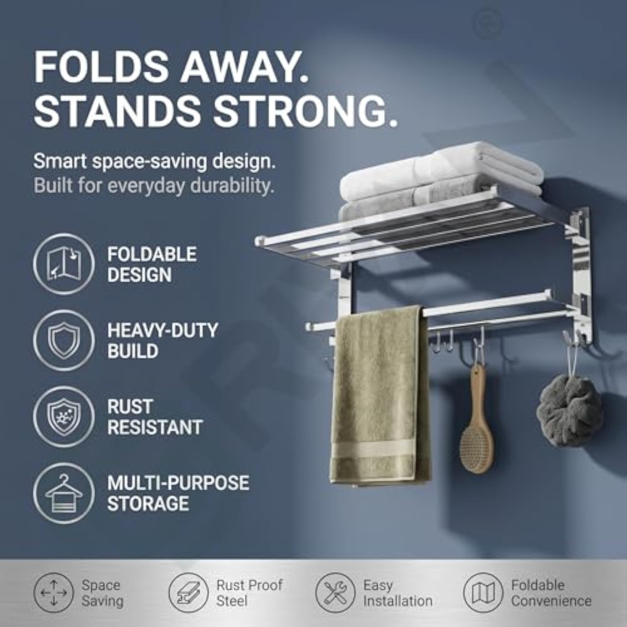Stainless Steel 24-Inch Folding Towel Rack for Bathroom