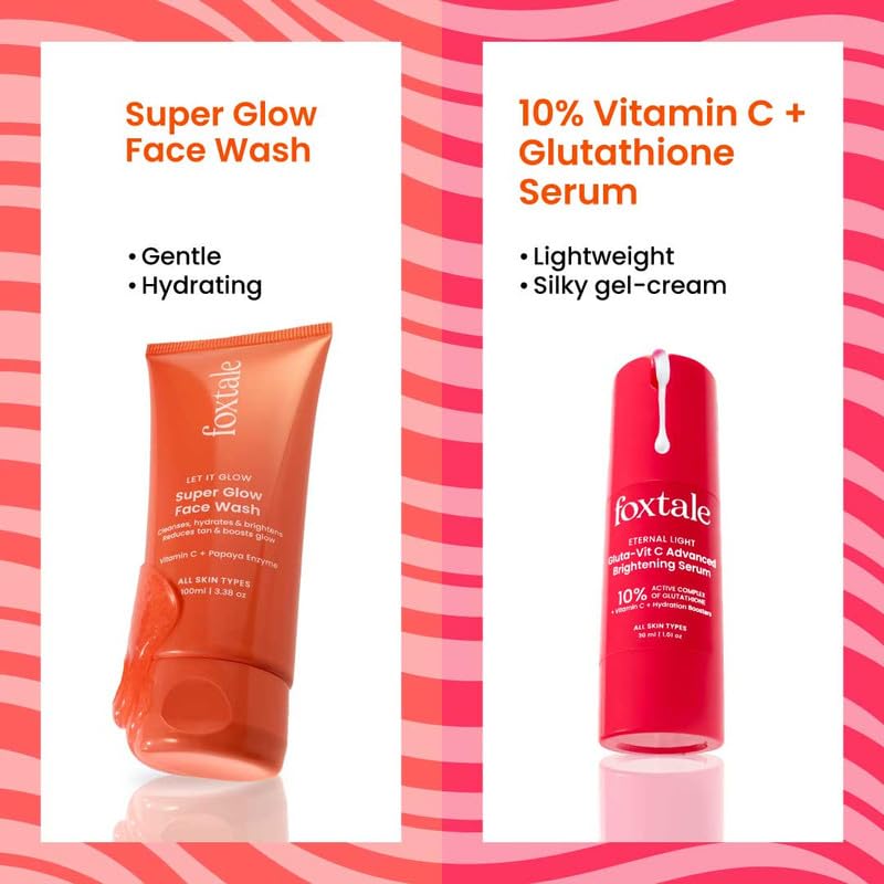Image of Foxtale Eternal Glow Combo | Super Glow Face Wash + Vit C Glutathione Serum + Super Glow Moisturizer + SPF 50 Glow Sunscreen | Cleanses, brightens, hydrates & protects | All skin types | Unisex