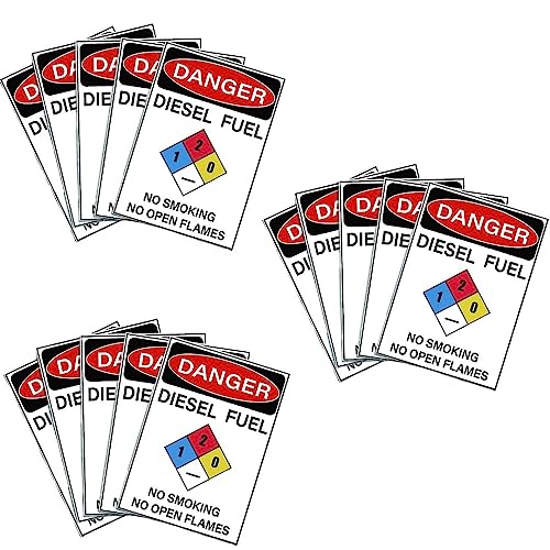 Image of CVANU Danger DIESEL FUEL No Smoking No Open Flames Warning Safety Self-Adhesive Waterproof PVC Vinyl Sign Sticker Size (11.7inchX8.3inch) Pack of 15