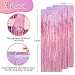 2 Pack Laser Pink Tinsel Foil Fringe Curtains, Mothers Day Pink Decorations, Metallic Tinsel Party Streamers Backdrop for Birthday Bachelorette Graduation Wedding Party Decorations - Image 3