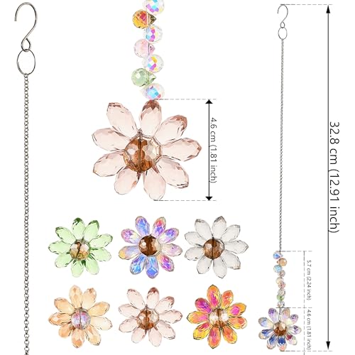 Image of 6 PCS Crystal Flower Suncatchers Hanging Ornaments Colorful Crystal Sunflower Rainbow Maker Hanging Pendant Windows Indoor Outdoor Garden Decorations