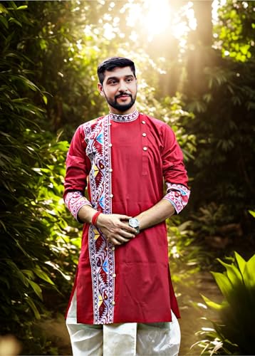 Image of Pure Cotton Full Sleeves Kurta with dupion silk Dhoti pant set (701)