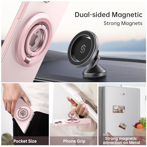 Image of SYNCWIRE Magnetic Phone Ring Holder, for MagSafe Phone Grip Stand Kickstand | Double-Sided Magnet, Removable Hands Free, Cell Phone Finger Grip, for iPhone 17 16 15 14 13 12 Pro Max, MagSafe Accessories