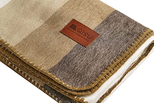 QISU Alpaca Wool Blanket Throw | Large, Beautiful, Warm, Stripes | 85 x 65 inches | Ultra-Soft, Hypoallergenic and Breathable | Non-Itchy or Scratchy Fabric (Camel Thick Stripe) - Image 2