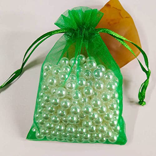 Organza-Gift-Bags-100pc-Drawstring-5x7-inch-Green-for-Baby-ShowerGirl-BirthdayParty-FavorsWeddingBridal-ShowerEngagementBulk-Sheer-Fabric-Mesh-Recycled-Packaging-Sachet-for-JewelryCandy