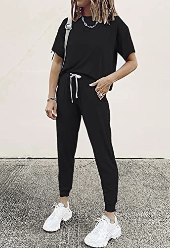 PRETTYGARDEN Women Summer Two Piece Outfits Striped Short Sleeve Pullover and Long Pants Tracksuit Travel Pajama Lounge Set3