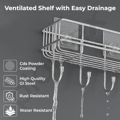 Image of Plantex Shelf for Bathroom /Stainless Steel Bathroom Shelf with Minor Surface Marks from Transit, Fully Quality Checked /Washroom Shelf with Hook - Pack of 1(Chrome)