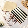 KALIDI Straw Tote Beach Bag Striped Shoulder Handbag Stitch Woven PU Leather Handle Zipper Closure Inner Pocket Travel Shopping Picnic #3