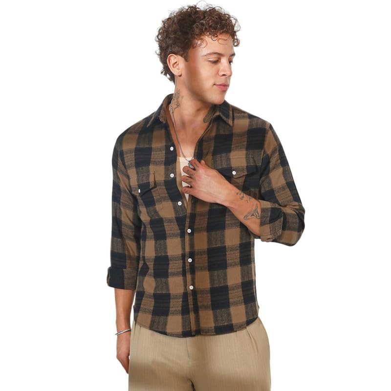 Image of CAHOOT Men's Multitrack Striped Oversized Shirt for Casual Wear | Spread Collar | Long Sleeve | Button Closure | Oversized Shirt Crafted with Comfort Fit for Everyday Wear
